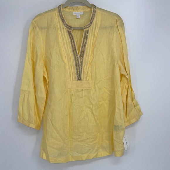 Charter Club Tops - CHARTER CLUB LIGHT YELLOW 3/4 SLEEVE PULLOVER XL